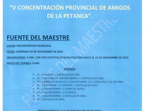 El domingo 24 de Noviembre se celebra en Fuente del Maestre la V Concentración Provincial de «Amigos de la Petanca»